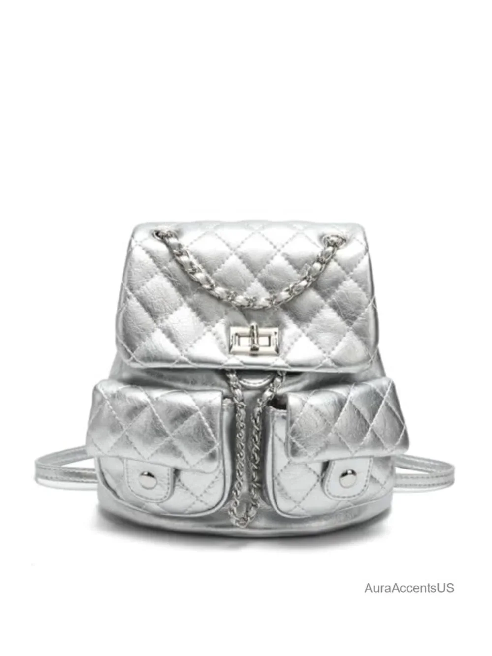 Quilted Mini Backpack Purse for Women, PU Leather Fashion Backpack with Chain
